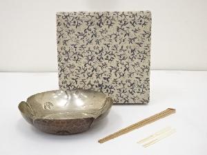古物　廣喜堂造　銅打出内銀竹文菓子鉢（箱付）